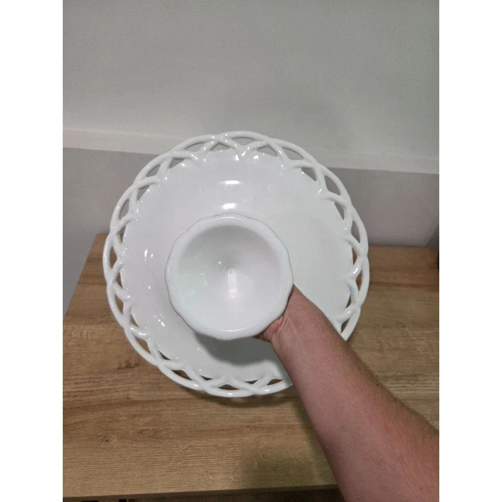 Vintage Colony White Milk Glass Cake Stand Lace Edge 14''